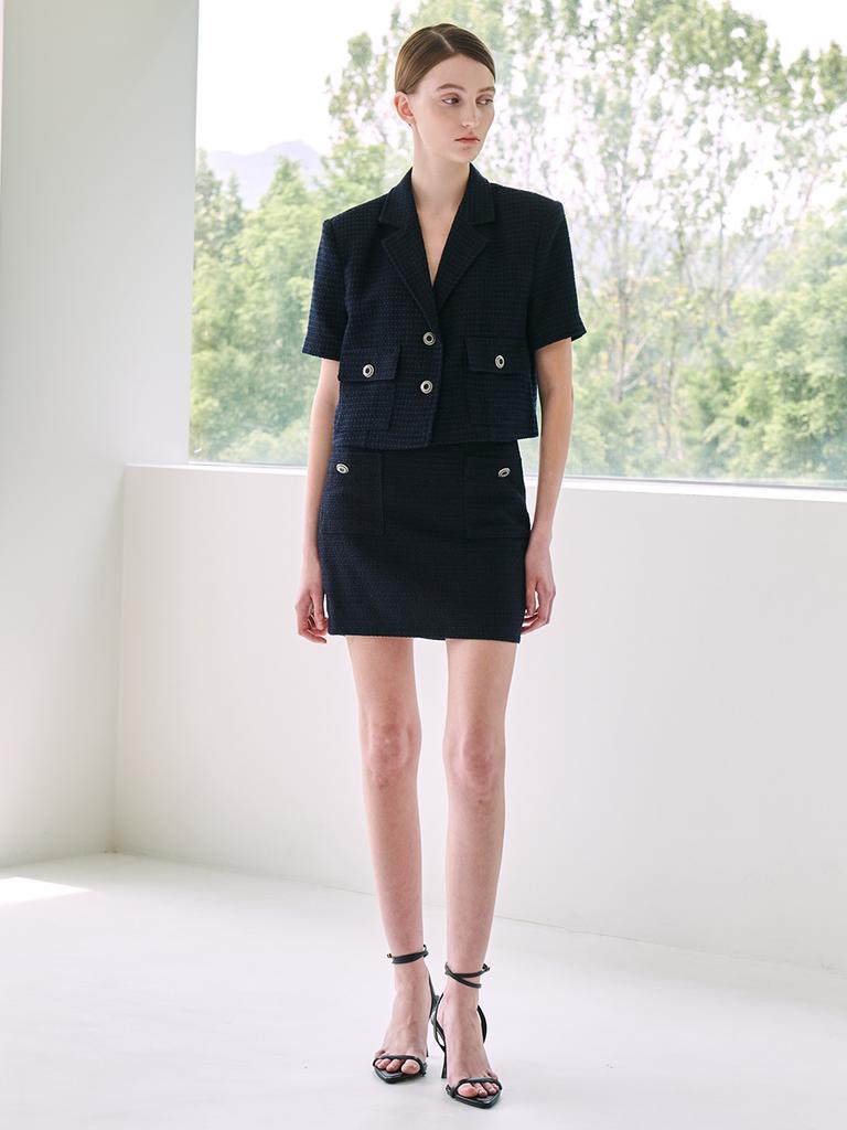 Nub Tweed Pocket Mini Skirt Deep Navy