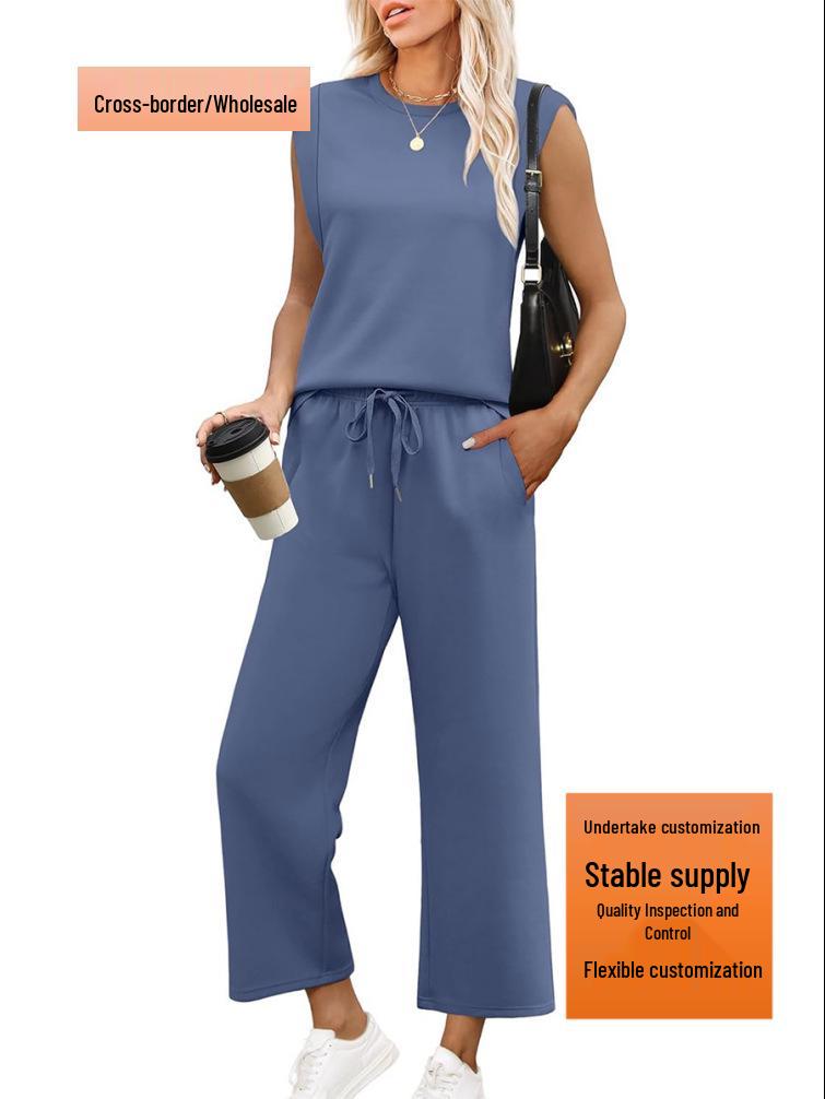 2025 Women's Loose Sleeveless Two-Piece Set: Round Neck Vest Top & Pants