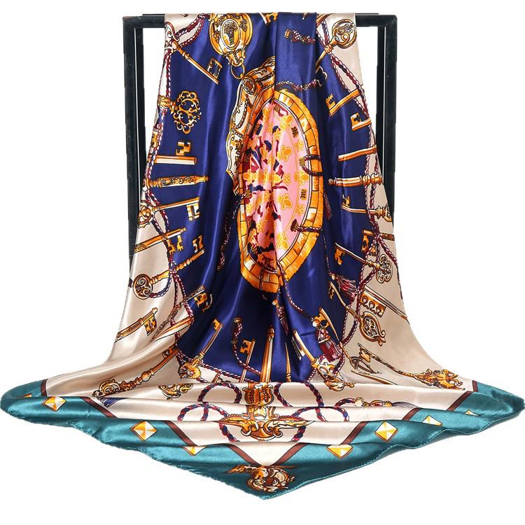 Eleganter Satin-Seidendruck-Schal für Damen - Vielseitiges Frühlings-/Herbst-Nacken- und Kopfaccessoire mit Sonnenschutz