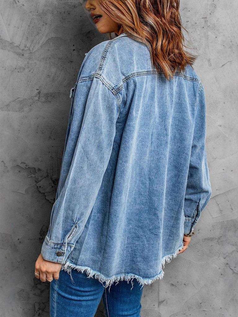 Women's Autumn/Winter Washed Denim Jacket - Loose Fit, Versatile, Single-Breasted, Long-Sleeved Top