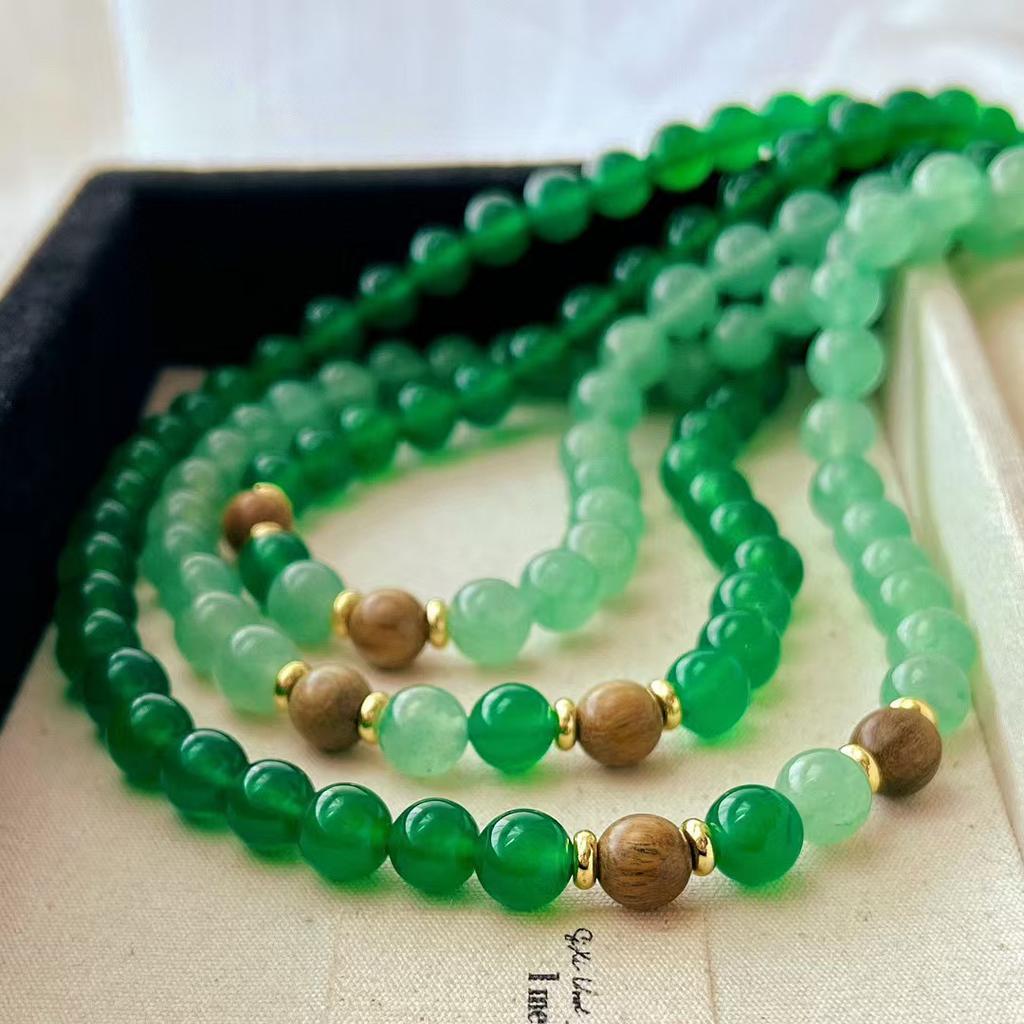 Retro Natural Chalcedony Dongling Jade Sandalwood Contrasting Collarbone Chain Necklace