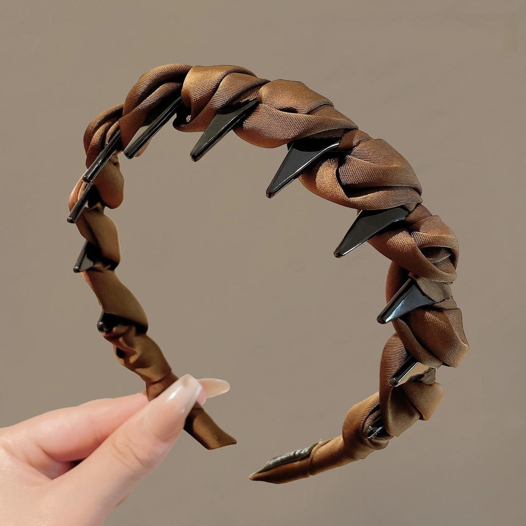 Solid Color Satins Non-Slip Headband Teeth Stretchy Fabric Wrapped Hairband for Women Daily Hair Accessories