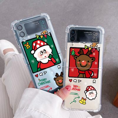 Luxury Case For Samsung Galaxy Z Flip 3 4 5G Funda Z Flip3 Clear PC Hard Shockproof Back Phone Coque Snowman Christmas Cute