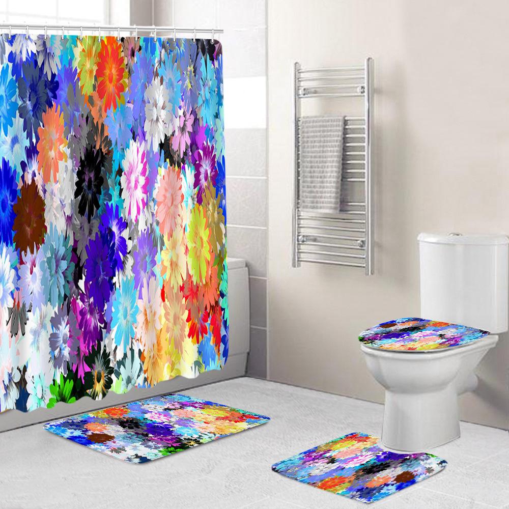 Creative Fashion Series Shower Curtain Floor Mat Combination Four-Piece Set Bathroom Toilet Carpet Shower Room Mat Foot Mat