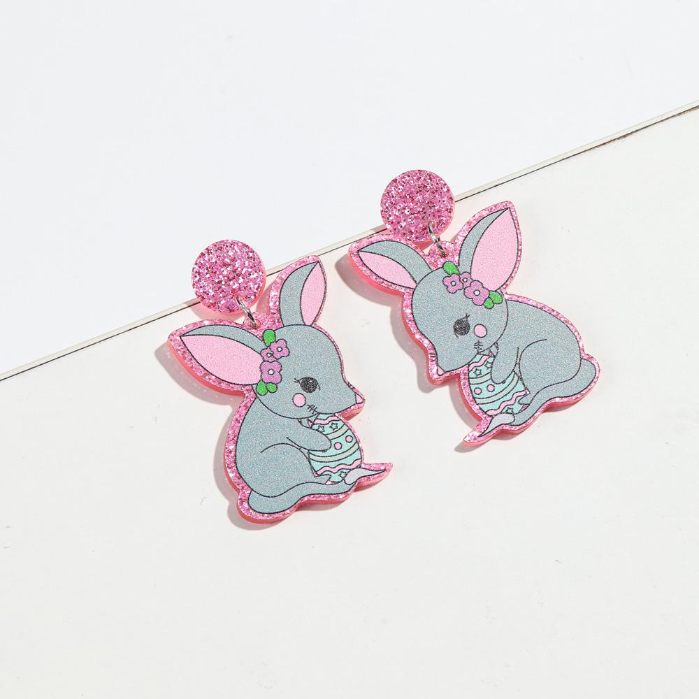 Cute Dinosaur Rabbit Acrylic Earrings Women Statement Glitter Rainbow Easter Egg Mouse Animal Drop Earring Fashion Jewelry Gifts