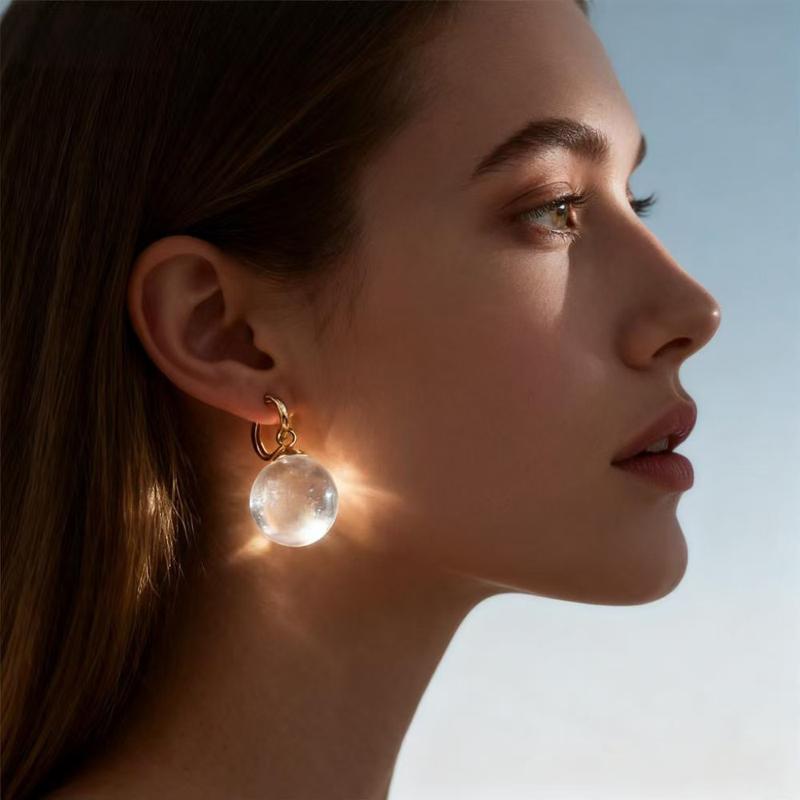 European and American Transparent Glass Spherical Pendant Earrings for Women Simple Metal Circle Ear Buckles Earrings Jewelry