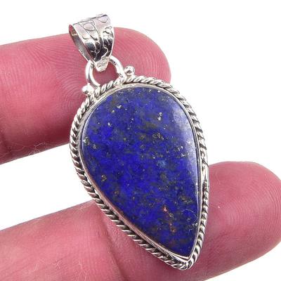 Prírodný drahokam Lapis Lazuli 925 Pevné Rýdze Striebro Darčekový Prívesok 1,50" o5I25