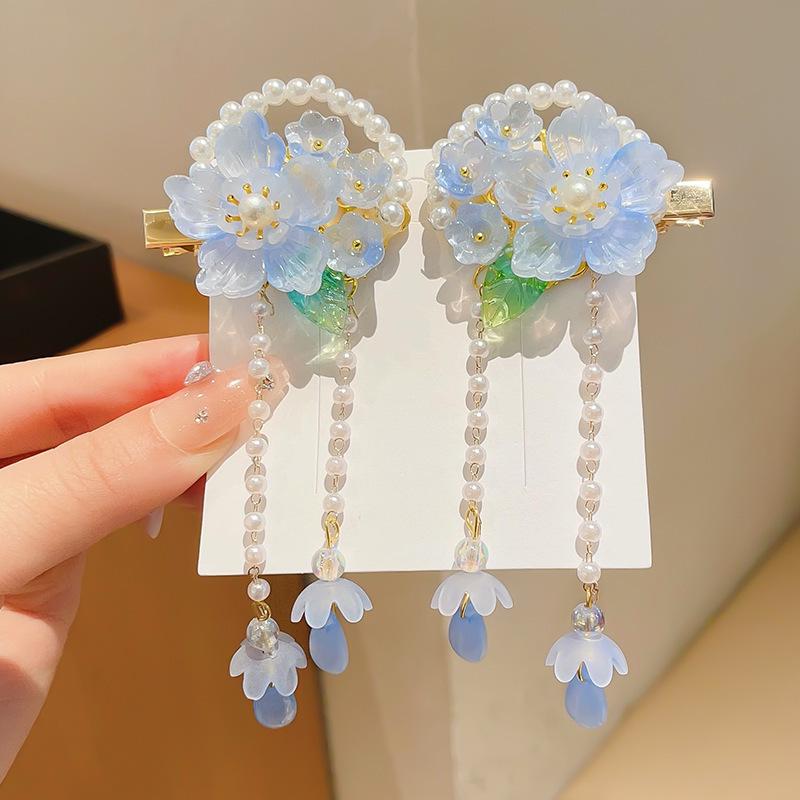 Mid-Autumn Hanfu Fairy Hair Clip - Women's & Children's Ancient Style Floral Tassel, Sweet Accessory for Girls