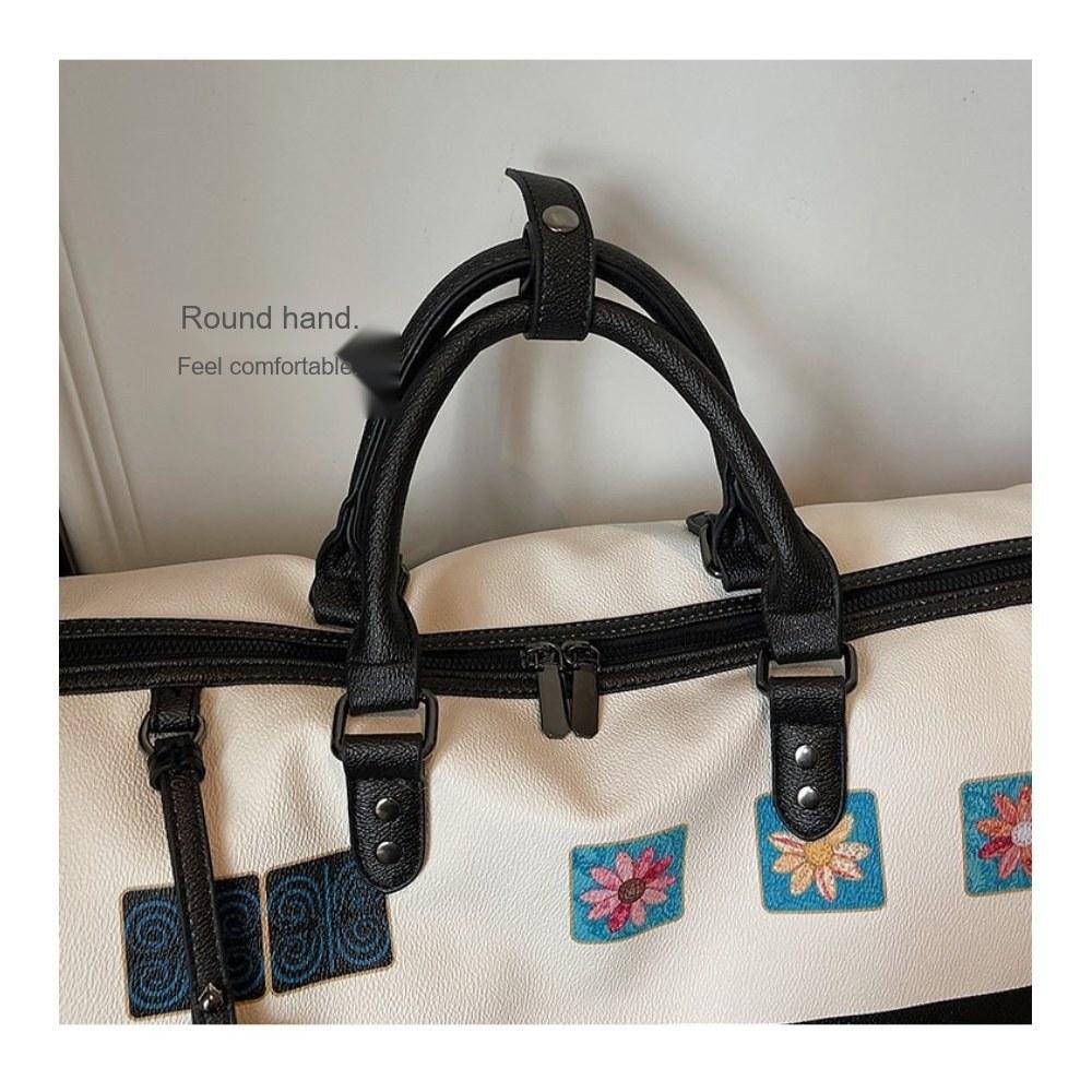 Women Floral Print Large Capacity Faux leather Travel Bag with Detachable Crossbody Strap for Travel