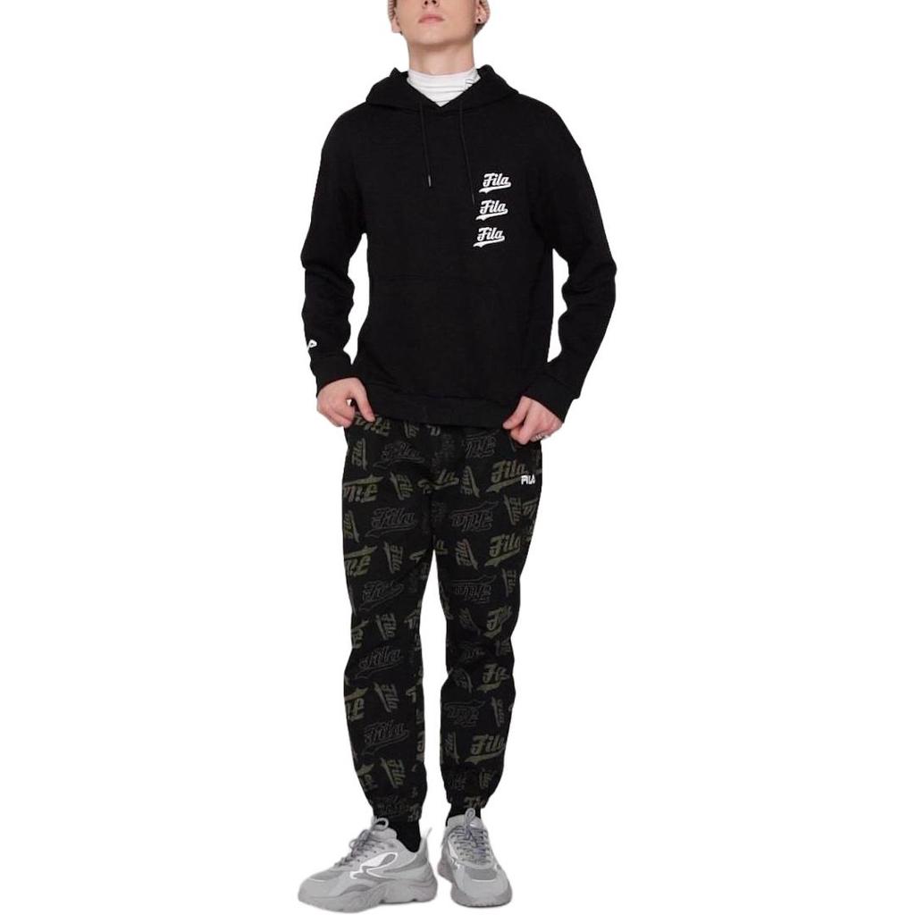 FILA Fusion FW22 Letter Print Hooded Pullover Long Sleeve Sweatshirt Men sweatshirt Deep-Black T11M212204F-BK