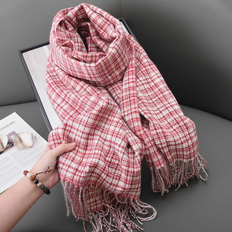 Literary fine-grain plaid warm fringed scarf female sweet retro temperament fashion imitation cashmere fringed shawl male