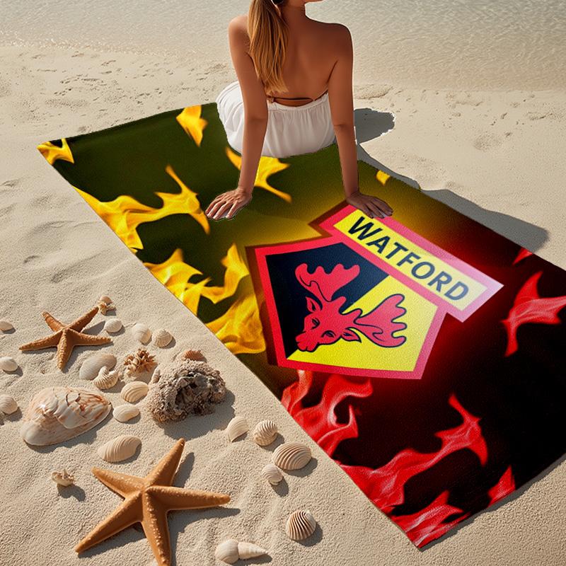 1 Stück Watford Wappen Design Strandtuch - Weiche, Saugfähige Mikrofaser, Leicht, Ideal für den Strand, Partys, Reisen, Camping Fan Geschenke