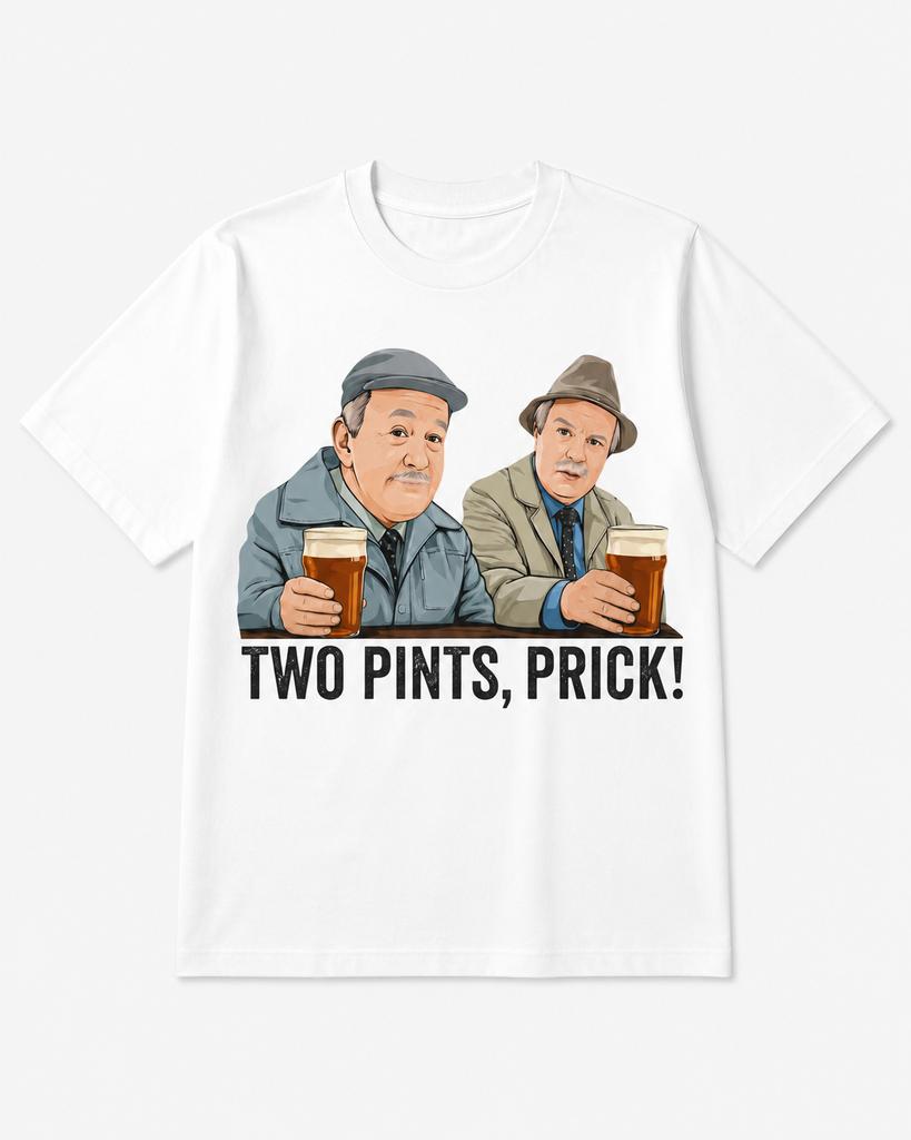 Unisexs Tshirt Two Pints Prick Tshirt Two Pub Friends With Beer Illustration Funny British Comedy Drinking Quote Graphic