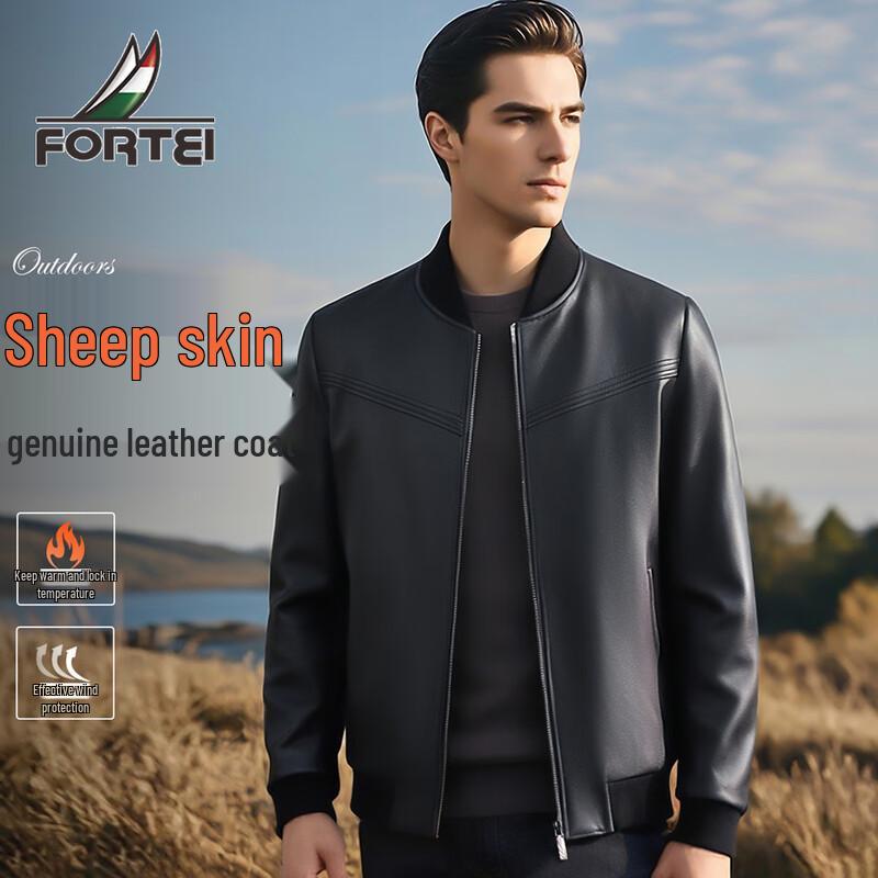 

Futing Men s Premium Sheepskin Lychee Grain Leather Jacket L 50