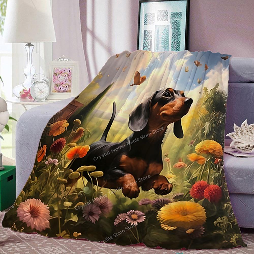 A Small Black Dog Design Flannel Blanket, Soft Warm Throw Blanket Nap Blanket For Couch Sofa Office Bed Camping Trave Blanket