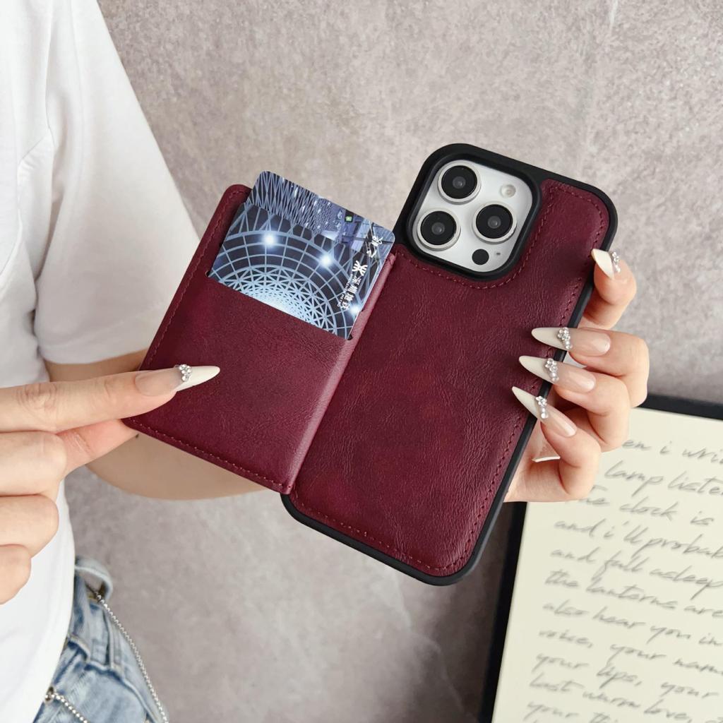 Apple 16 Solid Color Card Holder Stand Business Phone Case with Full Coverage and Side Card Slot