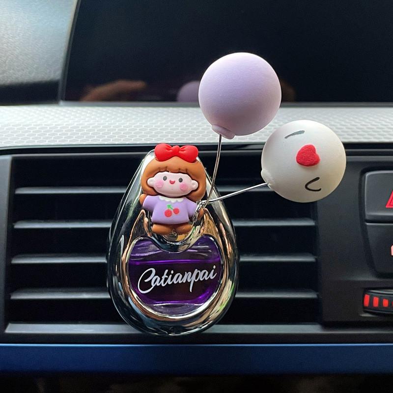 Glass Cartoon Girl Car Air Freshener Perfume Bottle Decorative Ornament Blue Dress Ocean Scent 2 Pack