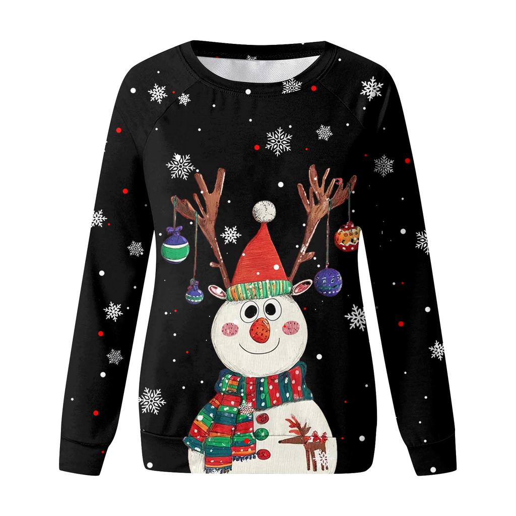 Dámská módní ležérní mikina s dlouhým rukávem a vánočním potiskem na krku