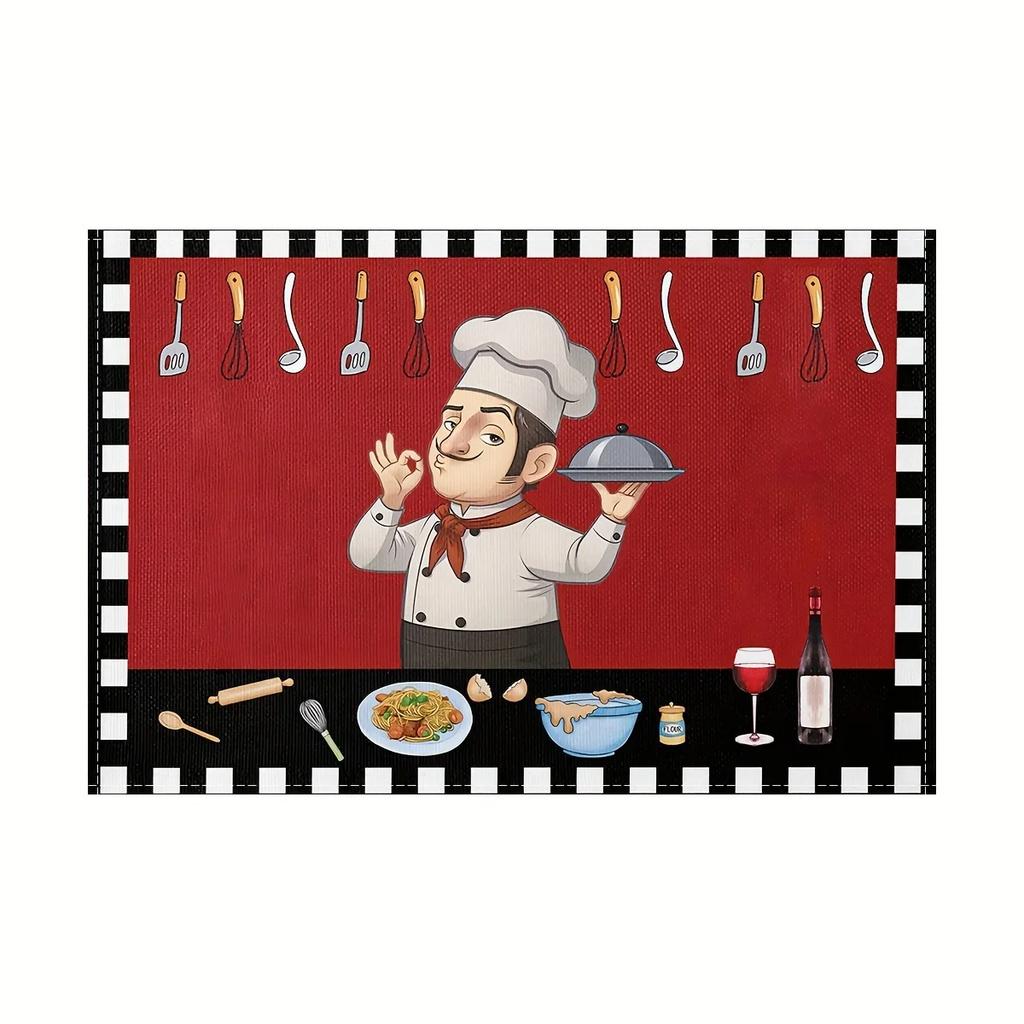 1 pièce Sets de table rouges à carreaux pour cuisine de chef, Sets de table amusants, Sets de table pour table de salle à manger style ferme, Ensemble de table essuyable