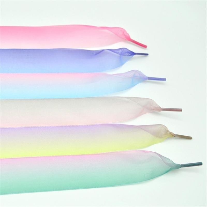 Color Wide Flat Fantastic Rainbow Shoelaces Voile Ribbon Shoe Laces