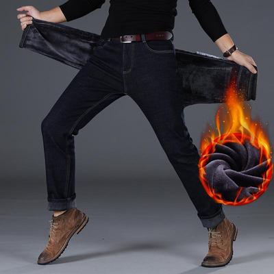 Men's Business Thicken Denim Brand Pants Winter Warm Slim Fit Jeans