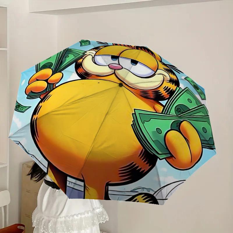 1pc Garfield Automatic Cute Umbrella | Portable Foldable 8-Rib Manual Open, Cute Halloween & Christmas Gift for Outdoor, Casual Accessory, Durable Can