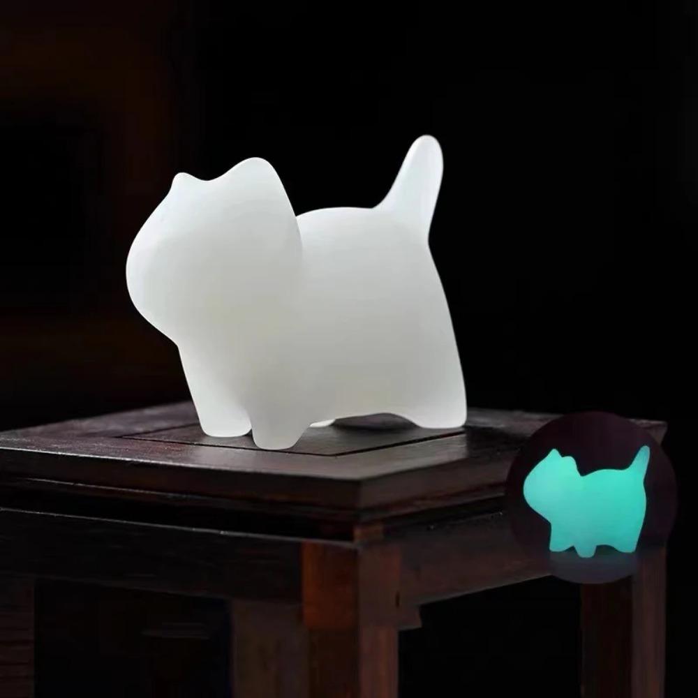 Grünes Sandelholz Glückskatzenfiguren Desktop-Ornament, Holz Tierstatue, Niedliche schiefköpfige neugierige Katze für Heimdeko, Als Geschenk