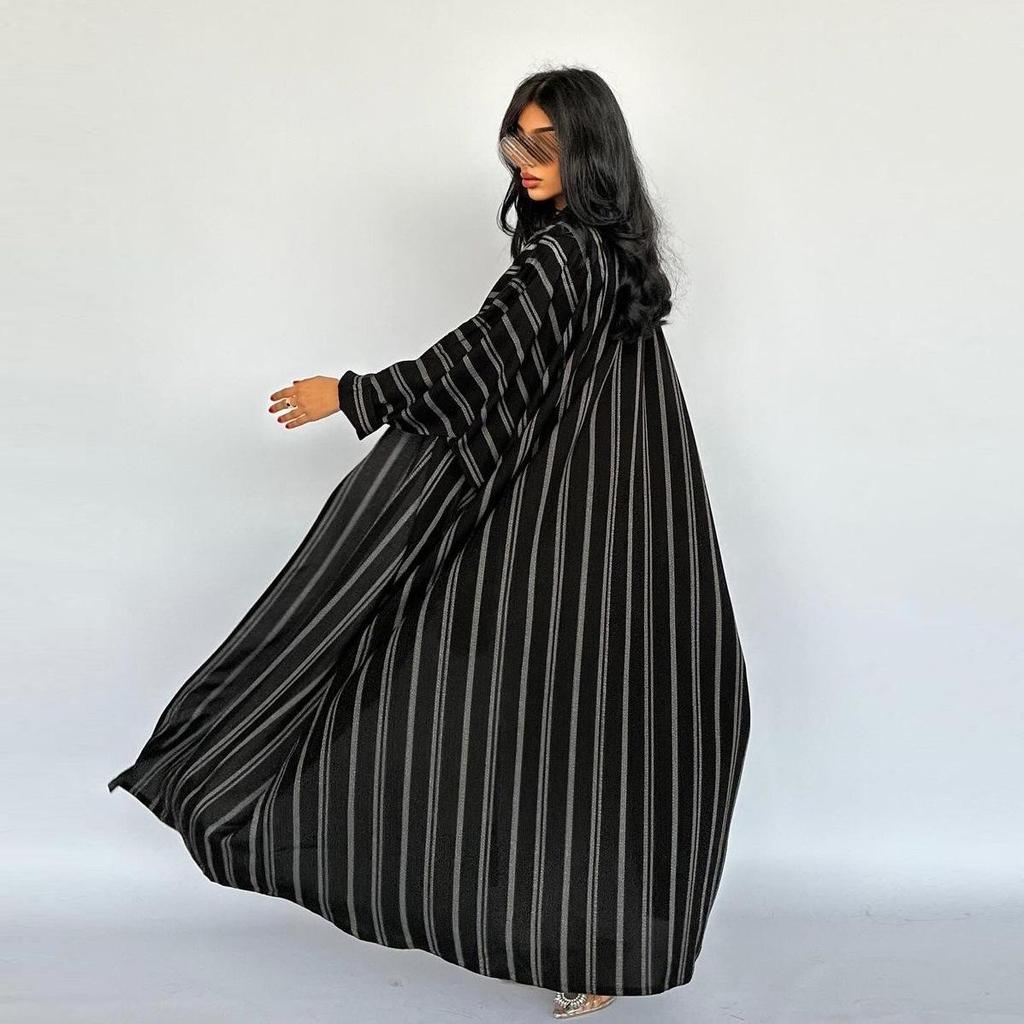 MQ161 Women's Zebra Striped Long Cardigan Abaya - Cross-Border Fashion for Europe & America