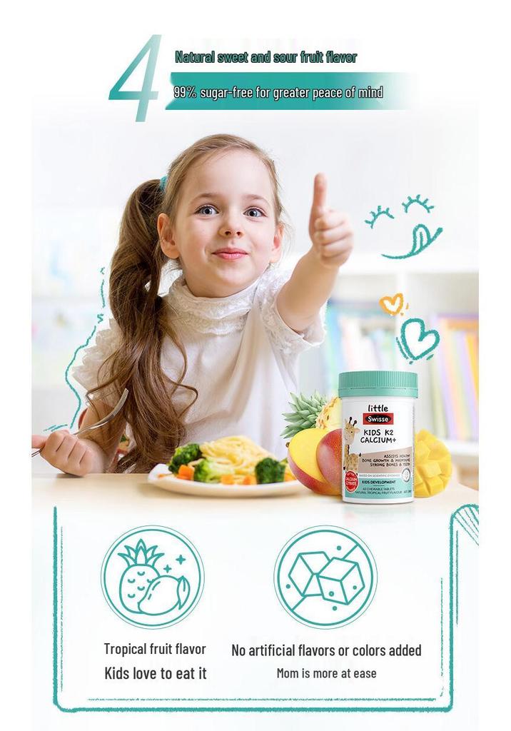 Australia Swisse Children's Vitamin K2 Calcium Citrate, VD3, Zinc Bone & Teeth Support, 60 Giraffe Chewable Tablets