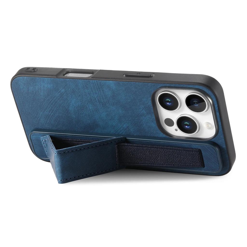 Kickstand Wrist Strap Leather Phone Case for iPhone 16 15 Pro Max Plus SE 2025 Shockproof Protective Cover