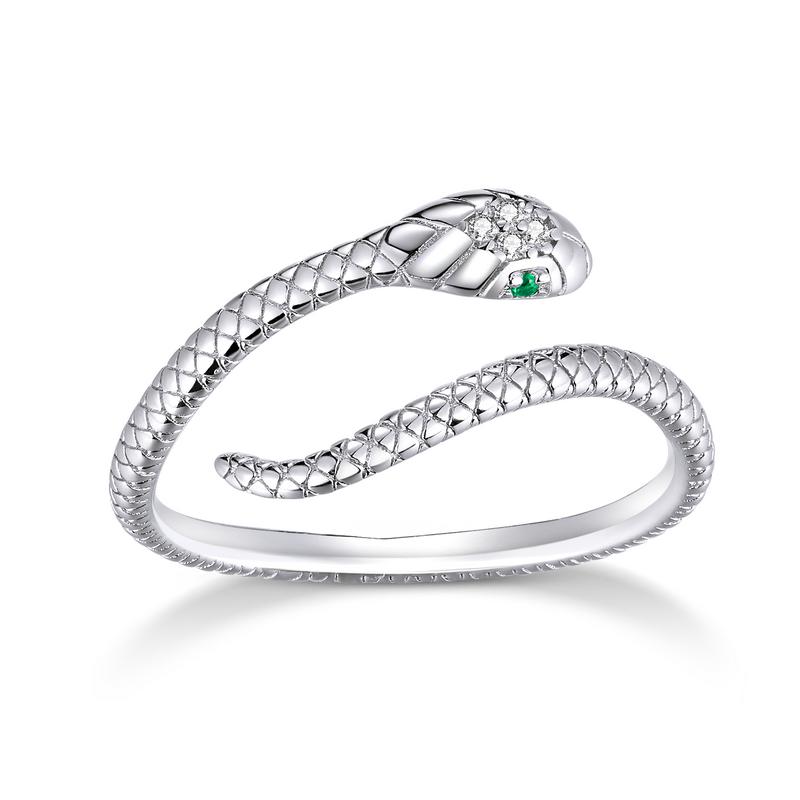 WOSTU 925 Silver Pet Cat Stackable Opening Ring For Women Snake Dog Adjustable Rings Fine Jewelry Party Birthday Gift