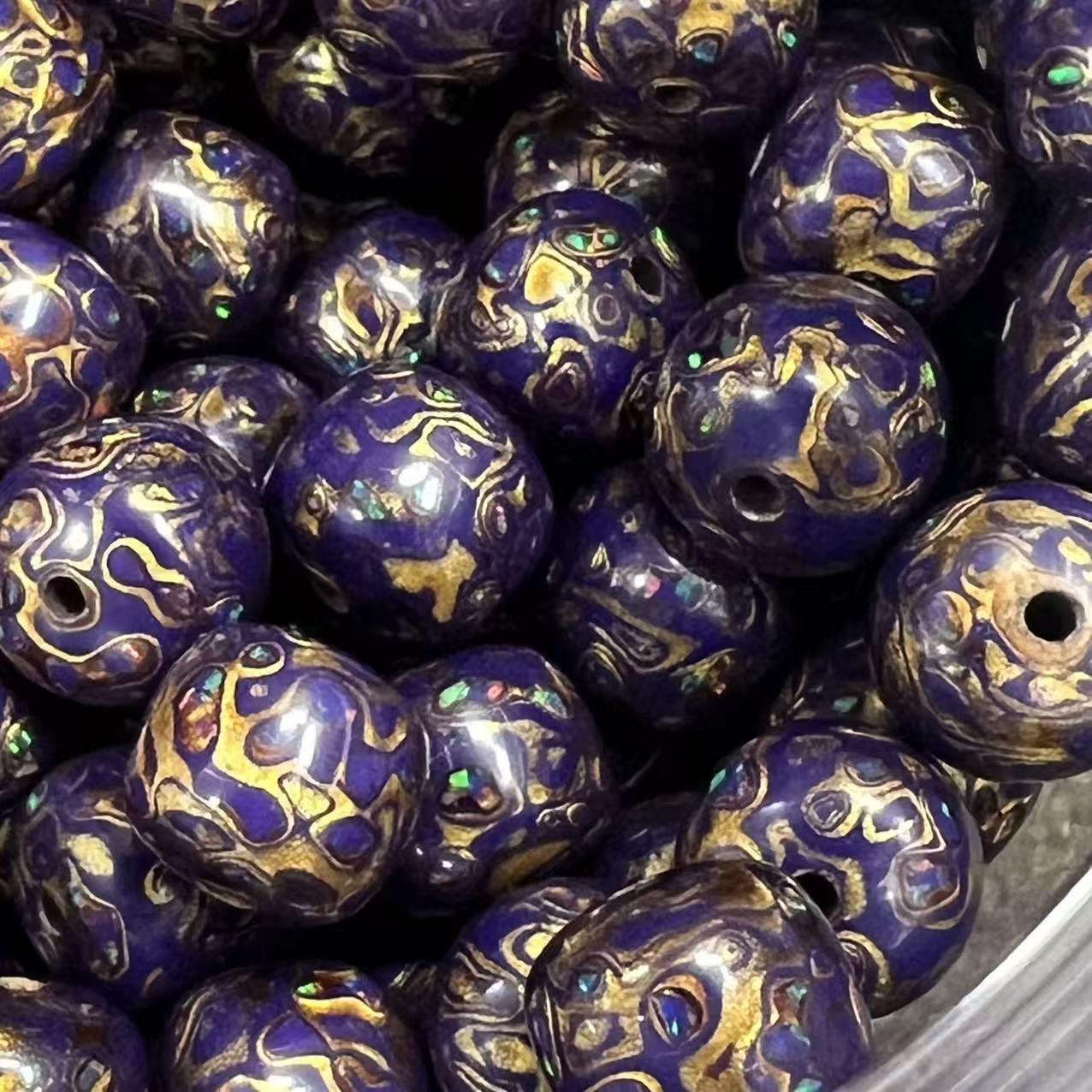 Opal Inlaid Lacquer Beads - 10x11mm Loose Beads for DIY Crafting and Ancient Style Bracelets. 10*11