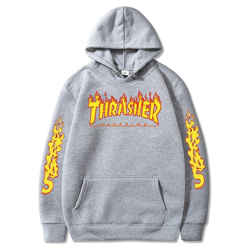 Plus Size Flame Print Pullover Hoodie Loose Fit Casual Couple Sweatshirt