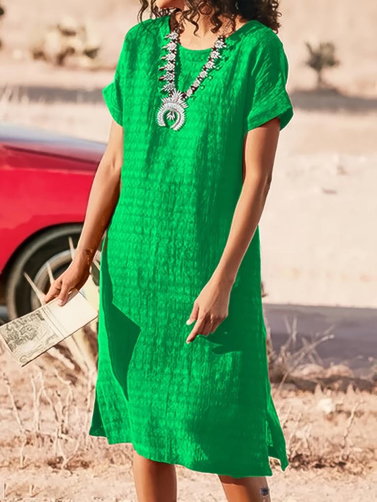 Casual Short Sleeve Dress With Spliced Polyester Fabric For Women Spring 2022