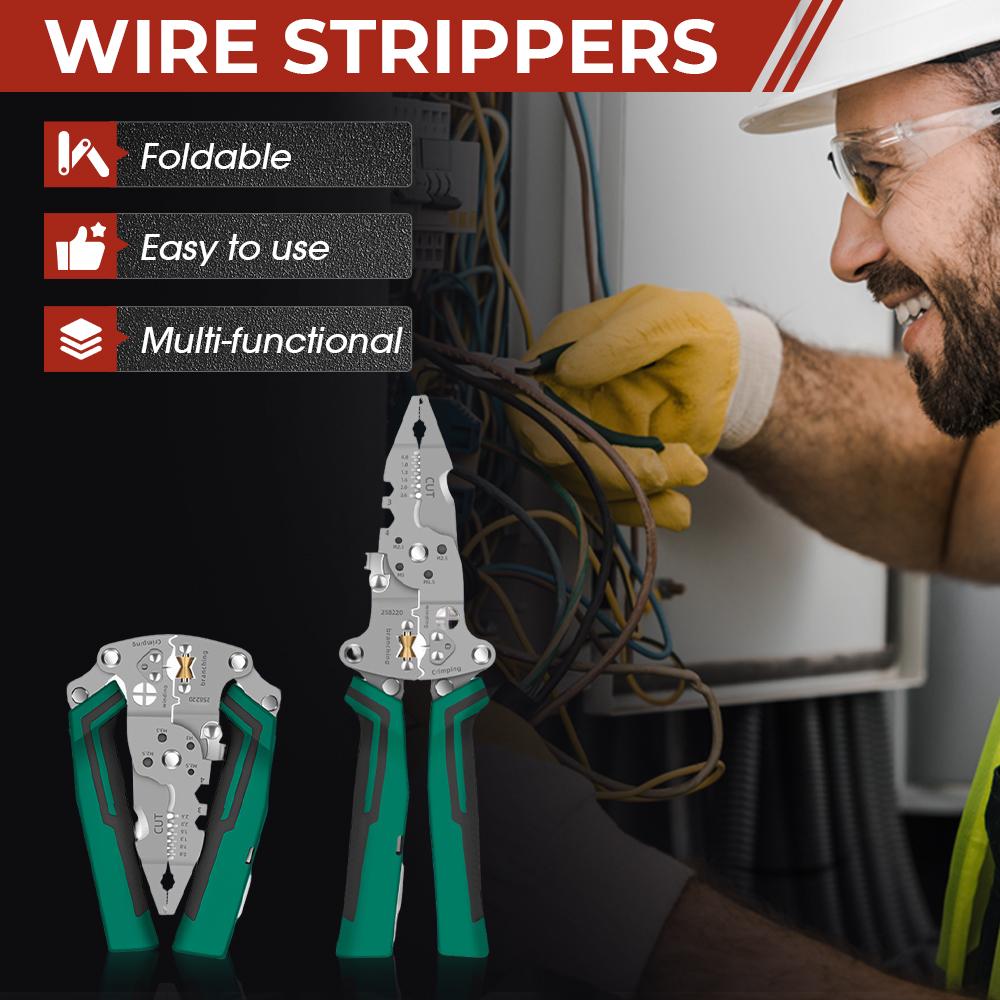 Multifunctional Wire Stripper with Electrical Test Pen Foldable Cable Cutter Crimper Tool, Electrical Folding Pliers for Cutting