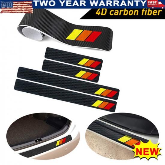 5X Accessories 4D Glossy Carbon Fiber Vinyl Scuff Plate Door Car Sill Stickers