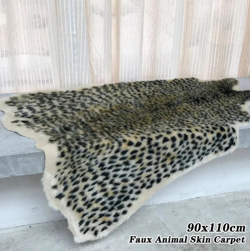 90x110cm Koberec s leopardím vzorem Faux kůže z hovězí kůže Koberec Zvířecí potisk Huňatý oblastní koberec pro dekoraci obývacího pokoje