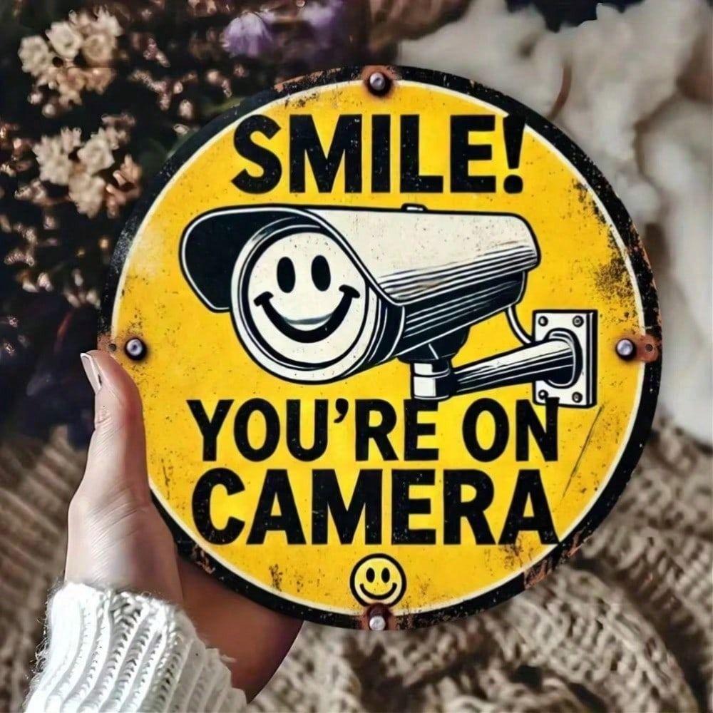 Vintage Metal Tin Sign Wall Decor Rusty Retro Poster Smile Youre On Camera Man Cave Garage Bar Home