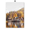 Autumn Lake Forest House Pumpkin Flower Landscape Wall Art Canvas Painting Fall Posters Prints Pictures for Living Room Decor