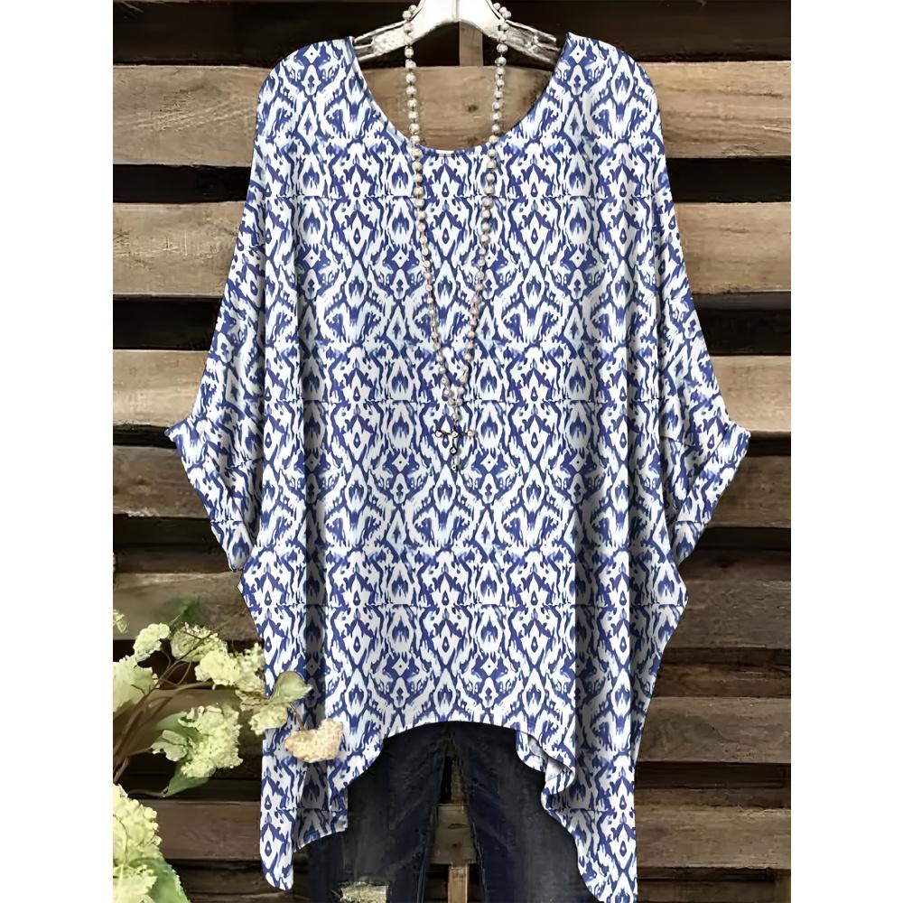 Summer Women's Bohemian Style Print T-Shirt Tops Fashion Striped Flower Graphic T-Shirt Casual Comfort Short Sleeve Y2k Clothes