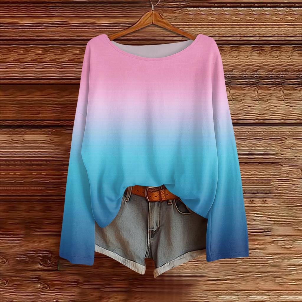 Long Sleeve Shirts For Women Printed Tees Blouses Casual Plus Size Basic Tops Pullover