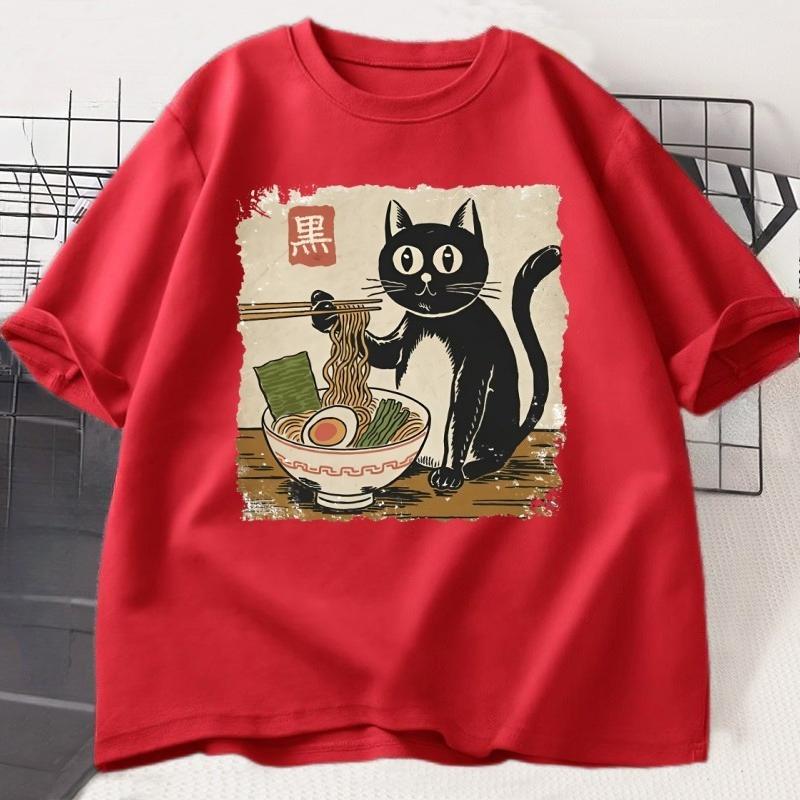 Funny Black Cat RaUnisex Tshirt Unisex Women Japanese Graphic Tees Kawaii Cat Anime Print T Shirt Casual Short Sleeve Unisexs Clothes