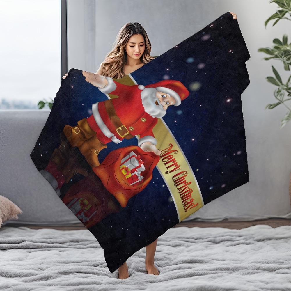 Festive Santa Claus Throw Blanket Cozy Christmas Home Decor Holiday Gift Warm Reversible Plush Soft Decorative Bedding