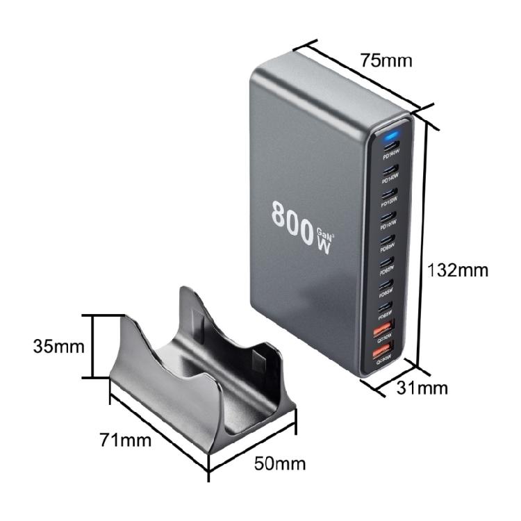 800W Technology Desktop Charging Adapter 10 Port Various Device Charging System with Overheating Protections for Phone