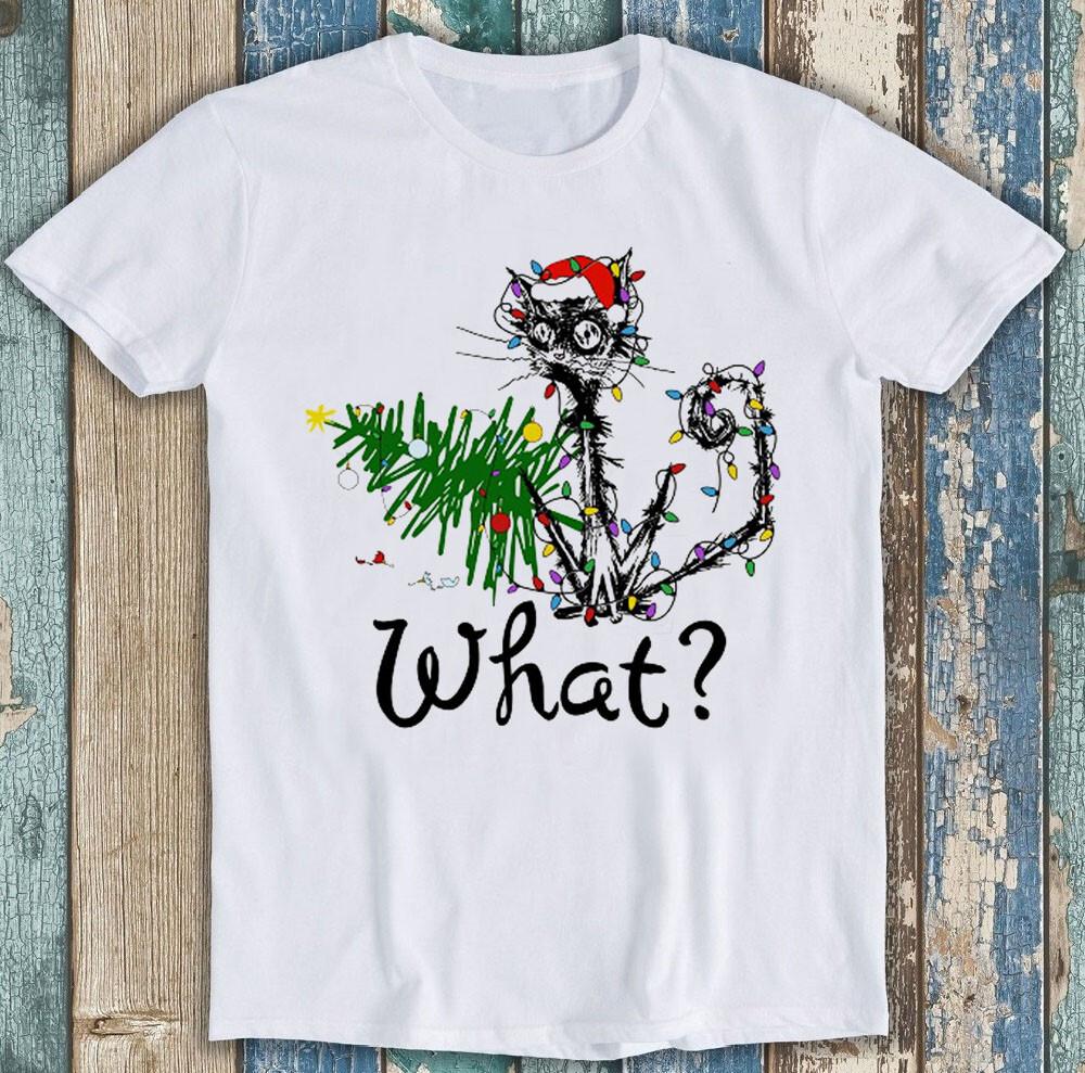 Christmas Lights Cat What Meme Funny Gift Tee T Shirt 1826