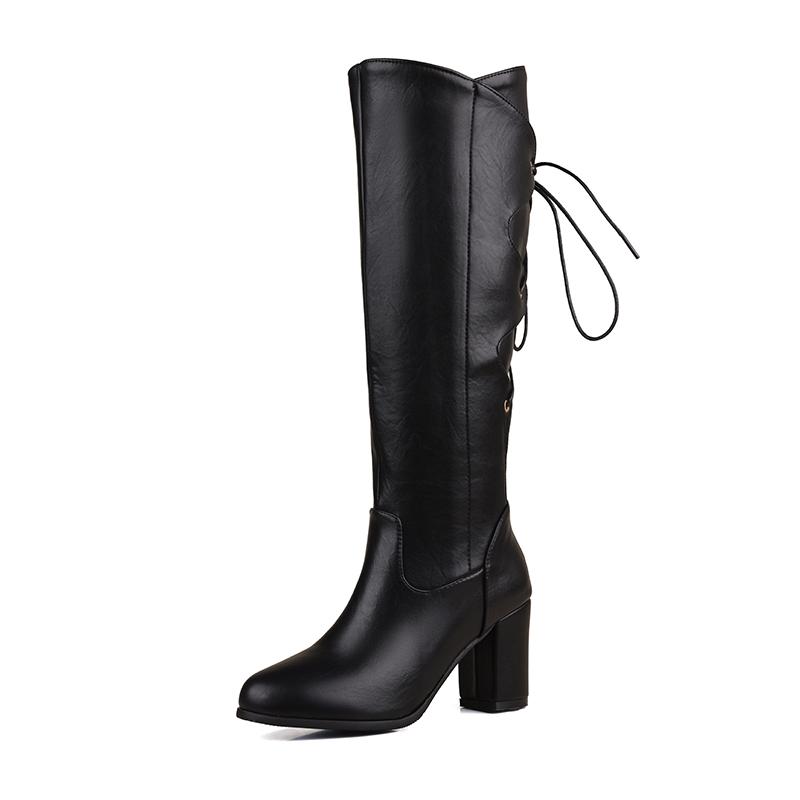 

Женские сапоги на высоком каблуке - модные однотонные универсальные сапоги европейского и американского стиля большого размера среднего размера 47 чёрный