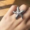 Fashion Silver Color Starfish Leaf Open Rings For Women Stainless Steel Metal Irregular Geometric Double Heart Ring Jewelry