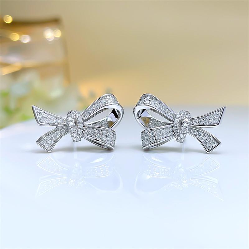 

Huitan Fancy Bow Earrings for Women Ear Stud Copper Color Temperament Girls Earrings Gifts Party Daily Wear Statement Zircon
