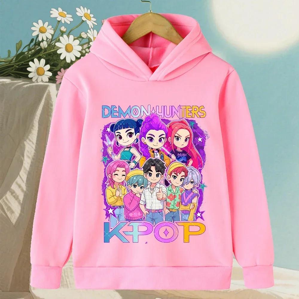 2025 New Autumn/Winter KPop Devil Hunter Cartoon Printed Girls' Hoodie Warm Children's Fashion Casual Children's Clothing Top