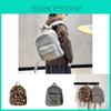 Plush Breathable Chic Leopard Print Backpack For Children In Grey Tan And